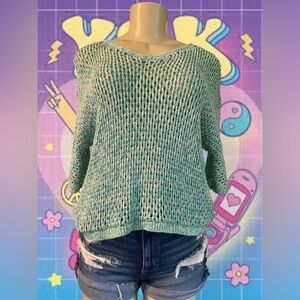 Mossimo Supply Co. Teal Open-Knit Blouse